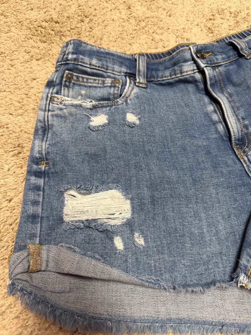 aerie Light Blue Distressed High-Rise Denim Shorts - Picture 2 of 6